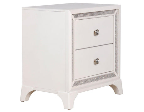 Cassie Illuminating Glam Nightstand, Shimmering Pearl Finish by Steve Silver at Eve Furniture