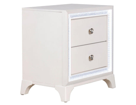 Cassie Illuminating Glam Nightstand, Shimmering Pearl Finish by Steve Silver at Eve Furniture