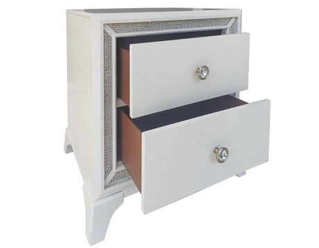 Cassie Illuminating Glam Nightstand, Shimmering Pearl Finish by Steve Silver at Eve Furniture