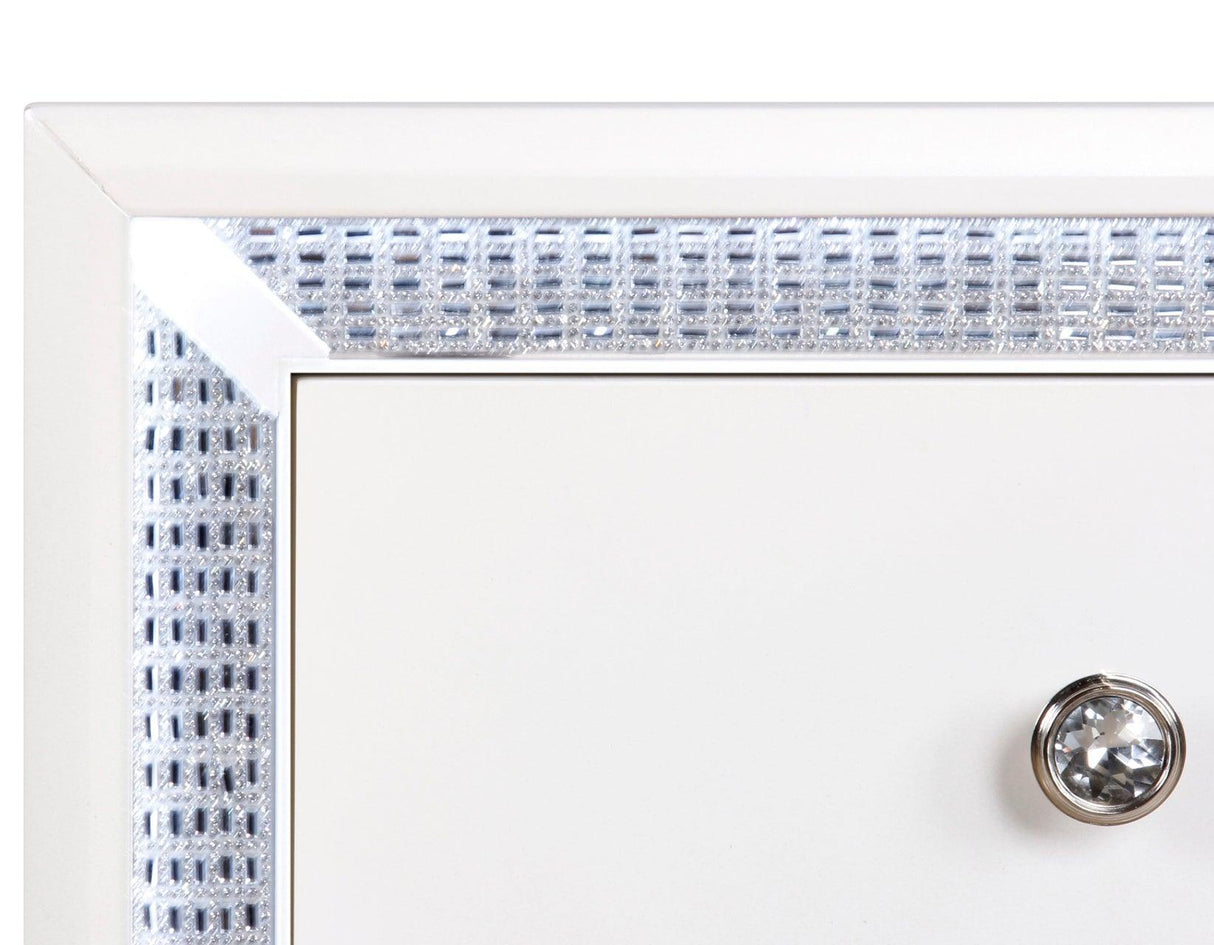 Cassie Illuminating Glam Nightstand, Shimmering Pearl Finish by Steve Silver at Eve Furniture