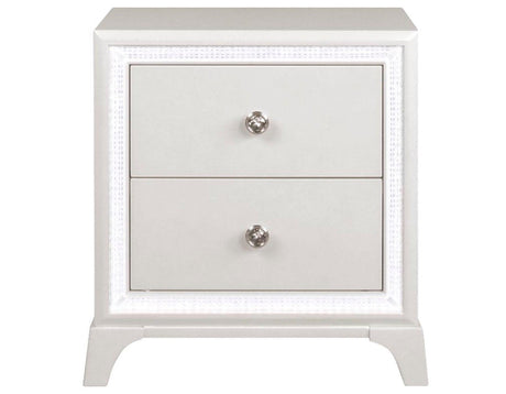 Cassie Illuminating Glam Nightstand, Shimmering Pearl Finish by Steve Silver at Eve Furniture