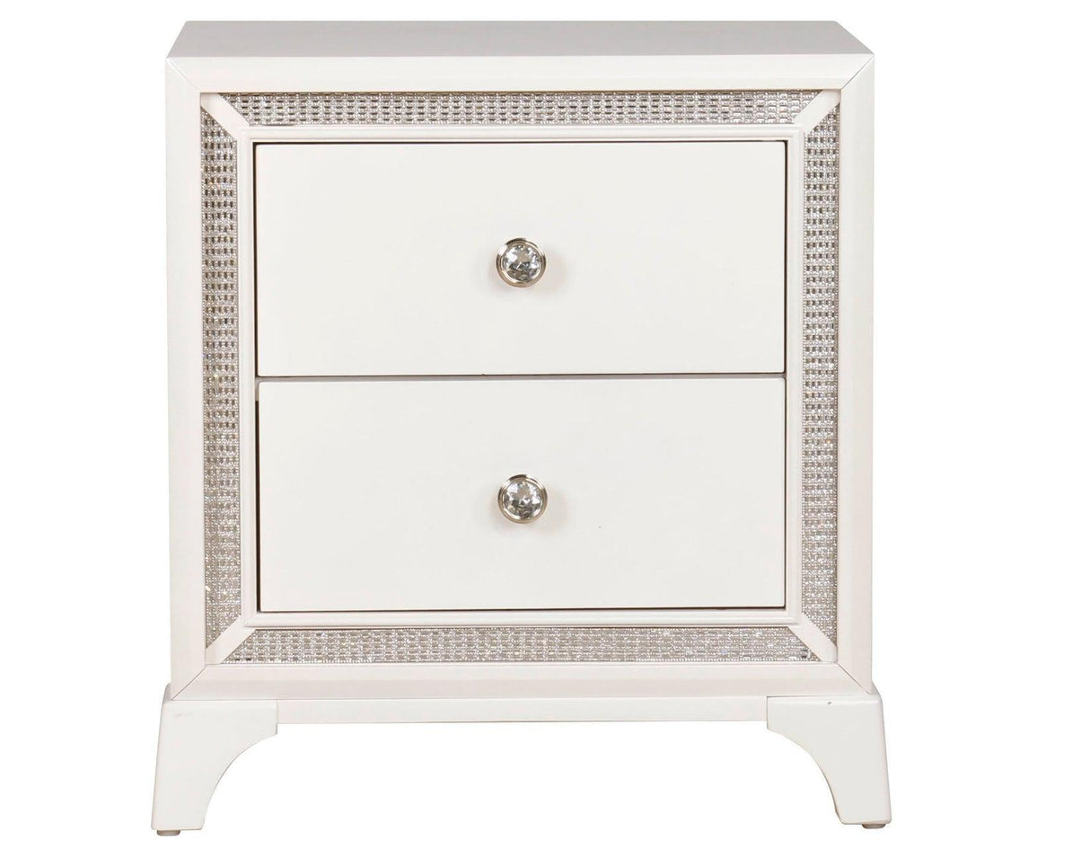 Cassie Illuminating Glam Nightstand, Shimmering Pearl Finish by Steve Silver at Eve Furniture