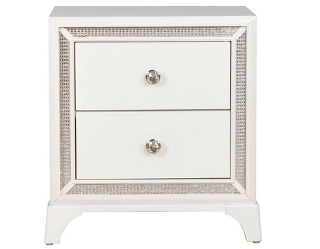 Cassie Illuminating Glam Nightstand, Shimmering Pearl Finish by Steve Silver at Eve Furniture