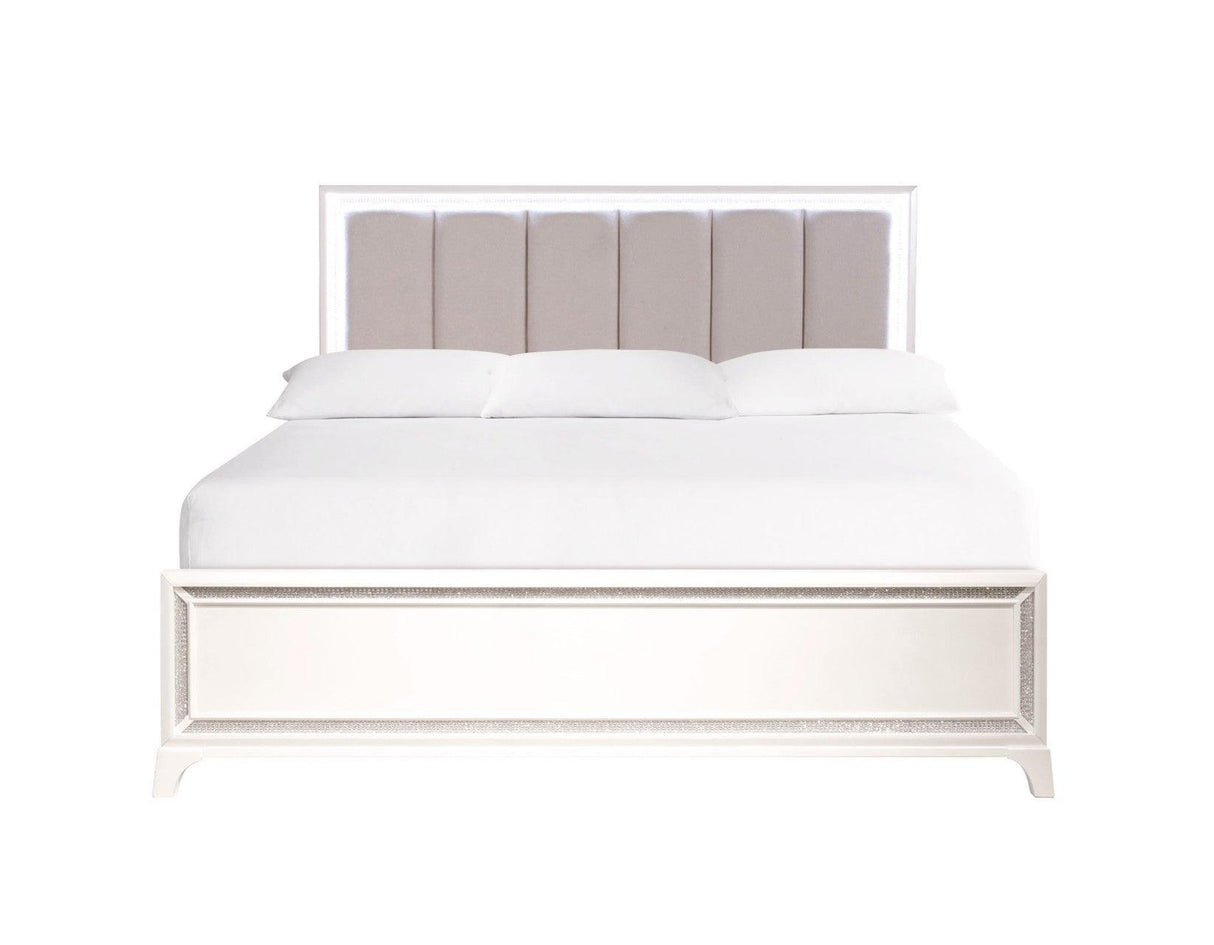 Cassie Illuminating Queen Bed, Shimmering Pearl Finish by Steve Silver at Eve Furniture