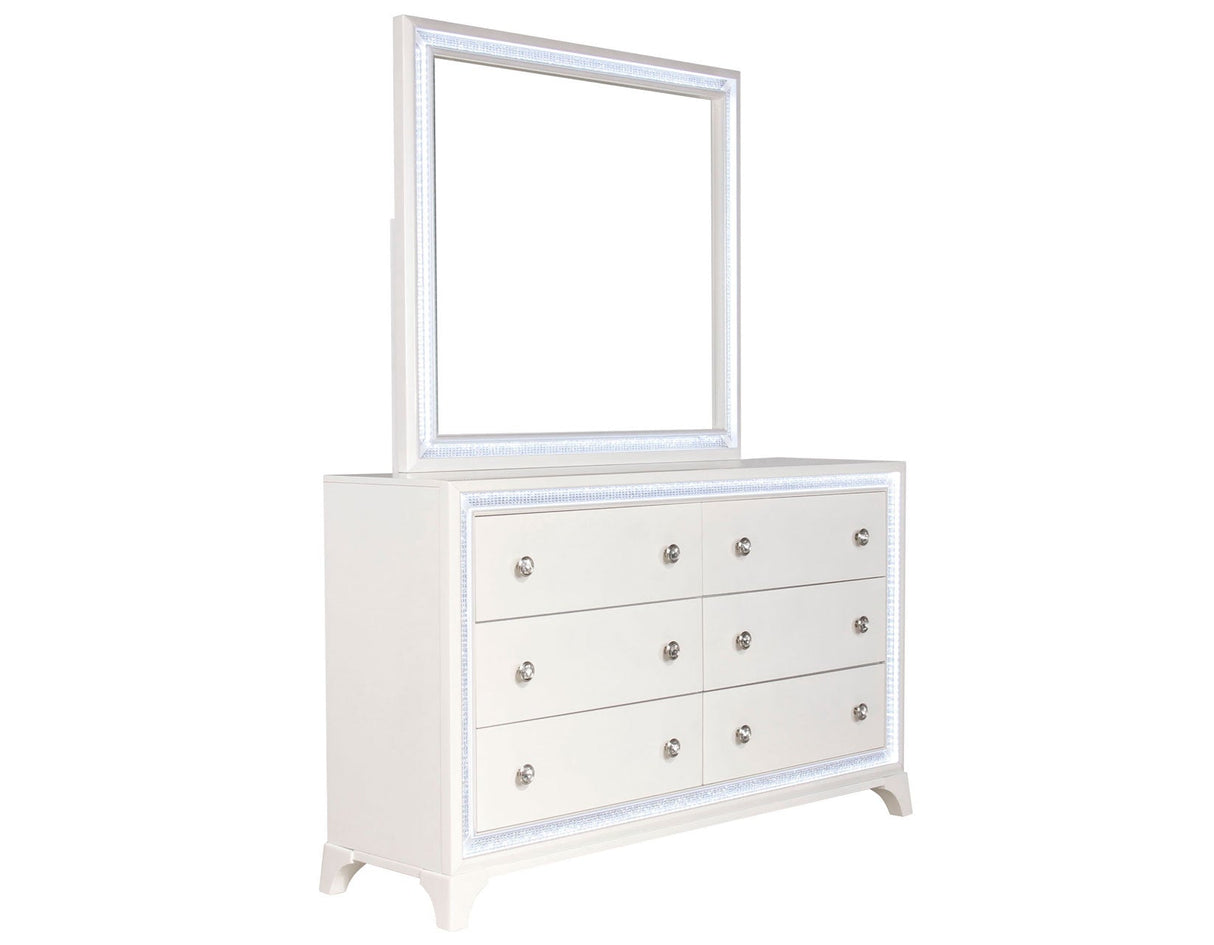 Cassie Queen Illuminating 4-Piece Glam Queen Bedroom Set(Queen Bed, Nightstand, Dresser and Mirror)