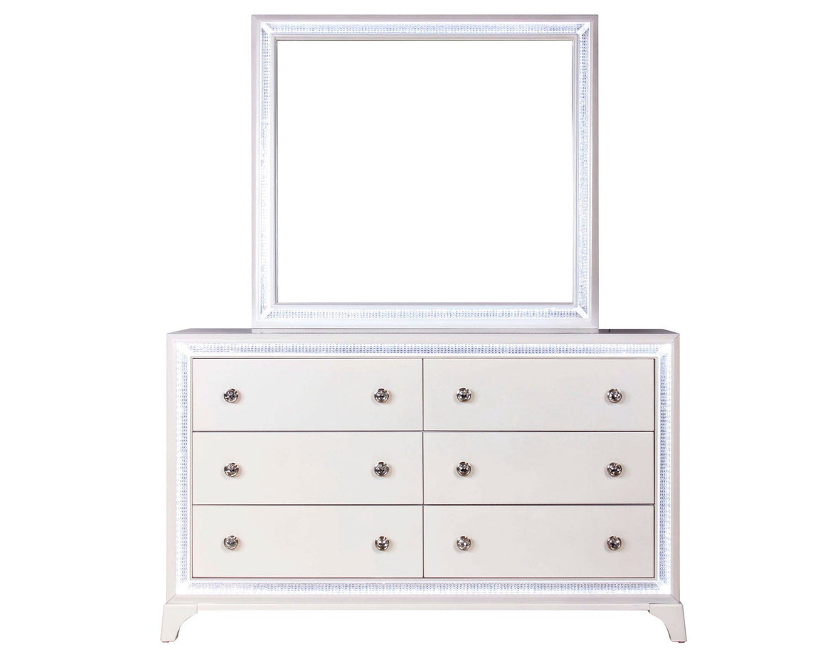 Cassie Queen Illuminating 4-Piece Glam Queen Bedroom Set(Queen Bed, Nightstand, Dresser and Mirror)