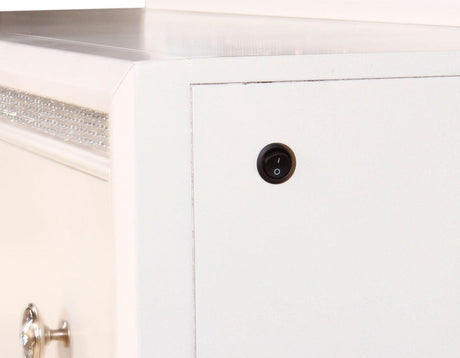 Cassie Illuminating Glam 58″ Dresser, Shimmering Pearl Finish by Steve Silver at Eve Furniture