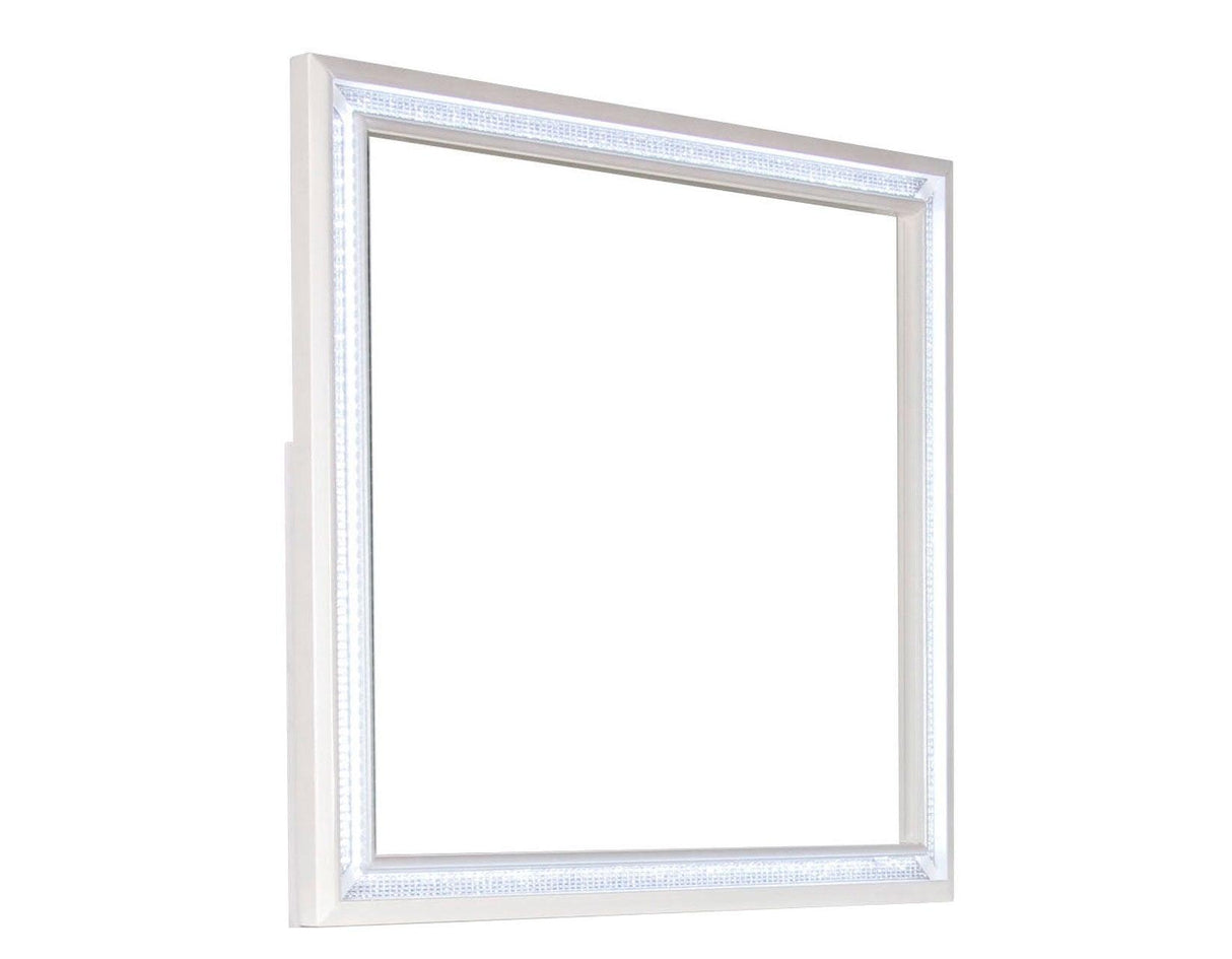 Cassie Illuminating Glam Dresser and Mirror, Shimmering Pearl Finish by Steve Silver at Eve Furniture