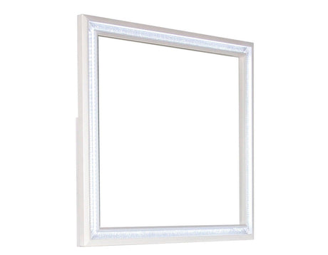 Cassie Illuminating Glam Dresser and Mirror, Shimmering Pearl Finish by Steve Silver at Eve Furniture