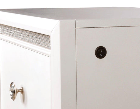 Cassie Illuminating Glam Nightstand, Shimmering Pearl Finish by Steve Silver at Eve Furniture