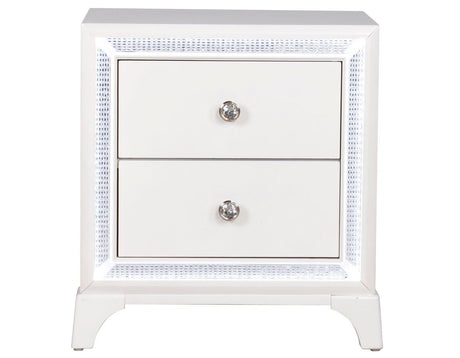 Cassie Illuminating Glam Nightstand, Shimmering Pearl Finish by Steve Silver at Eve Furniture