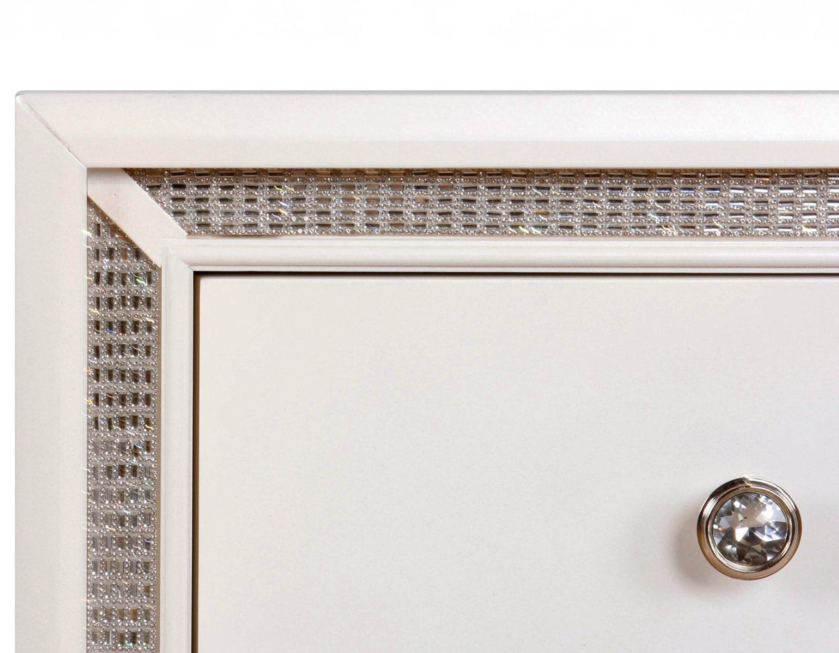 Cassie Illuminating Glam Nightstand, Shimmering Pearl Finish by Steve Silver at Eve Furniture