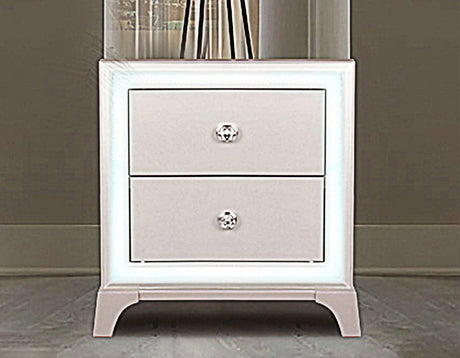 Cassie Illuminating Glam Nightstand, Shimmering Pearl Finish by Steve Silver at Eve Furniture