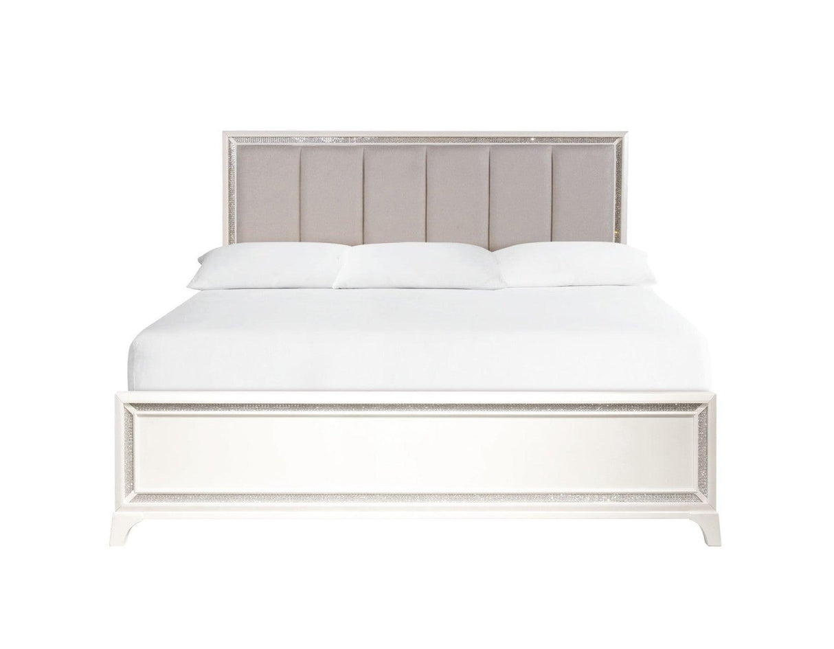 Cassie Illuminating King Bed, Shimmering Pearl Finish by Steve Silver at Eve Furniture