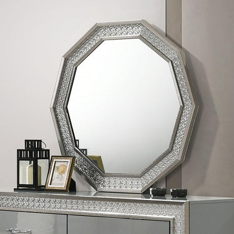 Cassiopeia Metallic Gray Decagon Mirror by Furniture of America at Eve Furniture