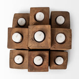 Cassius Light Brown Nine Wood Block Table Candle Holder by Mercana at Eve Furniture