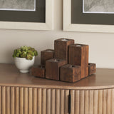 Cassius Light Brown Nine Wood Block Table Candle Holder by Mercana at Eve Furniture