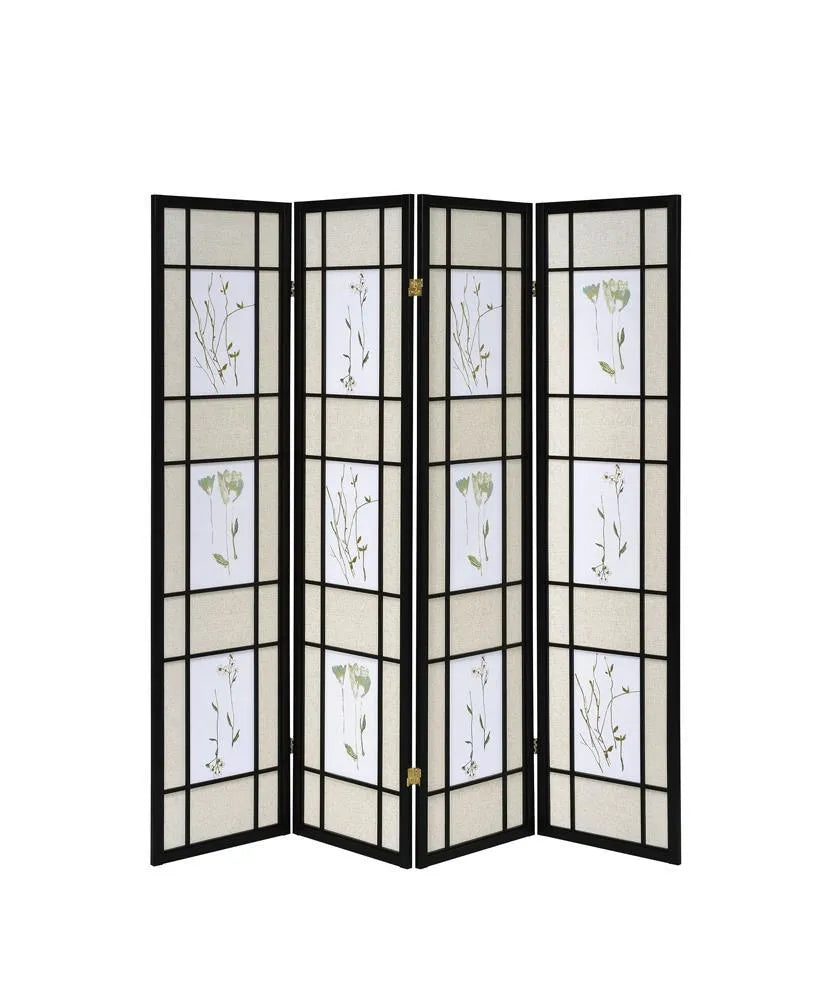 Catabella Multi-color 4-Panel Floral Print Folding Screen by Coaster at Eve Furniture