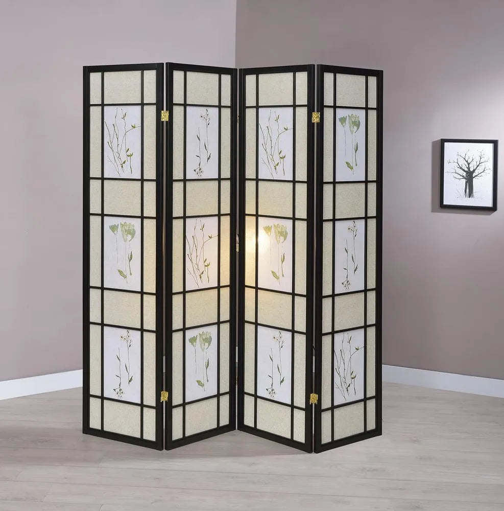 Catabella Multi-color 4-Panel Floral Print Folding Screen by Coaster at Eve Furniture