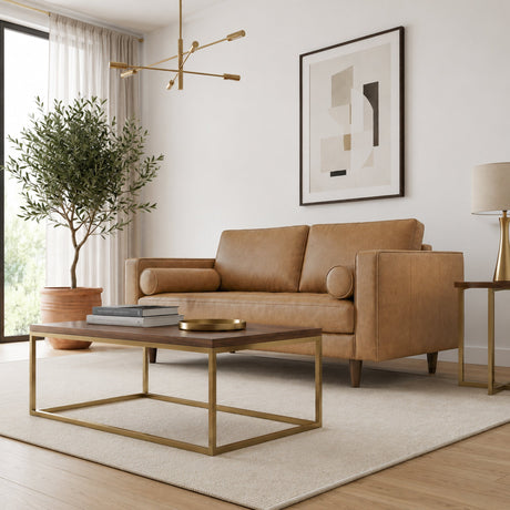 Catherine Genuine Tan Leather Loveseat by Ashcroft Furniture at Eve Furniture