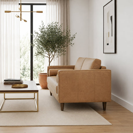 Catherine Genuine Tan Leather Loveseat by Ashcroft Furniture at Eve Furniture