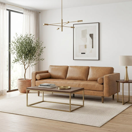Catherine Genuine Tan Leather Sofa by Ashcroft Furniture at Eve Furniture