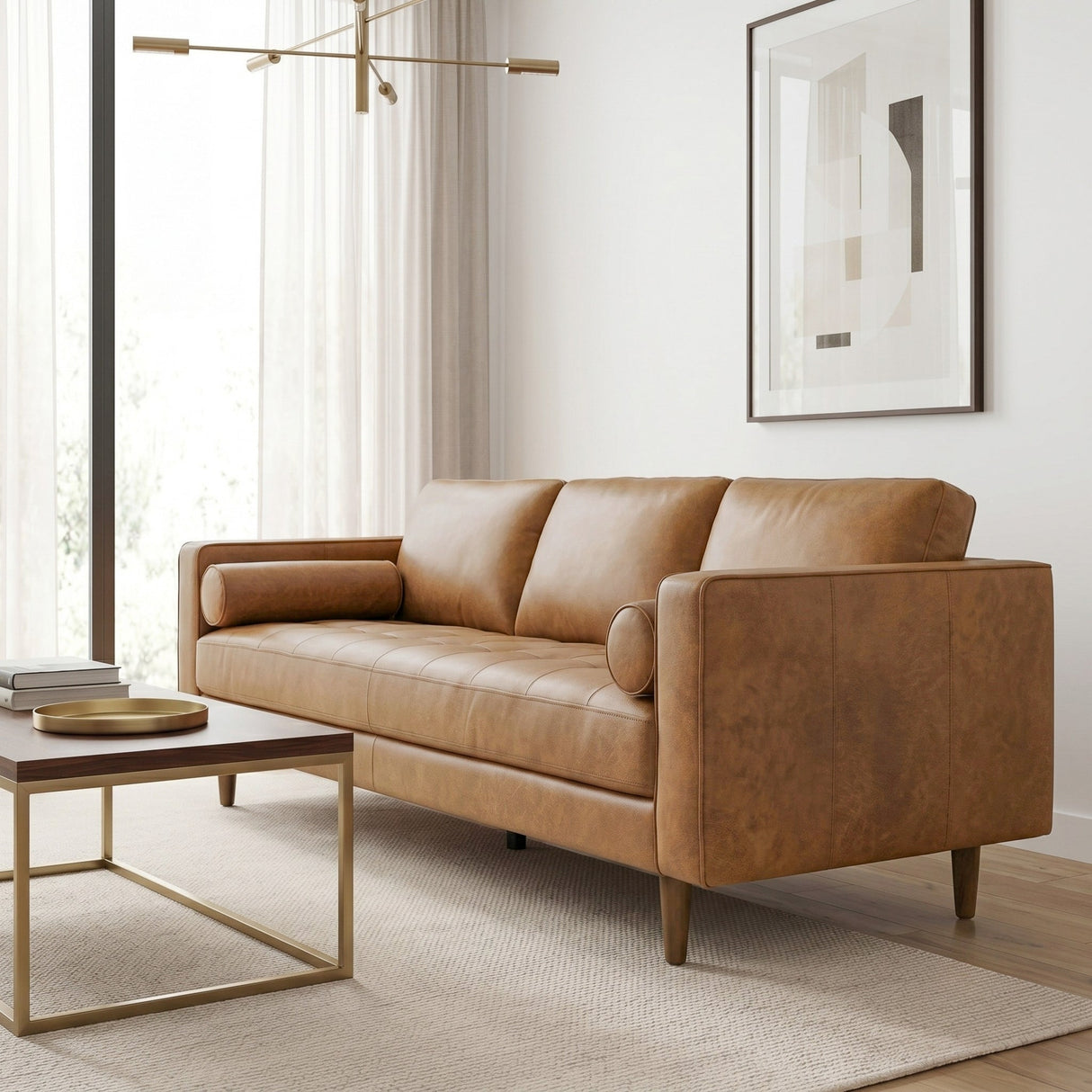 Catherine Genuine Tan Leather Sofa by Ashcroft Furniture at Eve Furniture