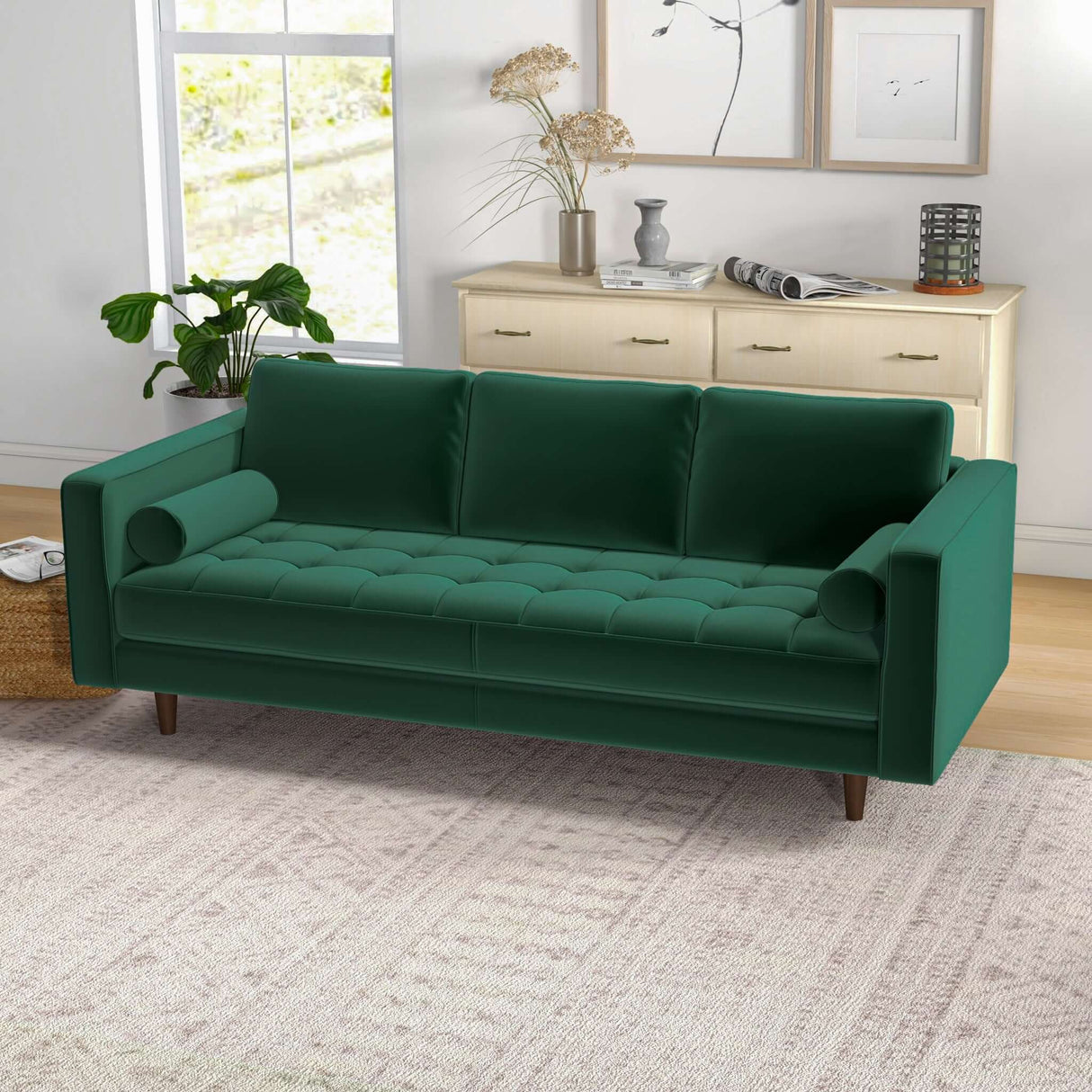Catherine Mid-Century Modern Sofa 88" / Tan Leather
