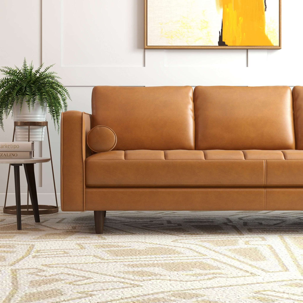 Catherine Mid-Century Modern Sofa 88" / Tan Leather