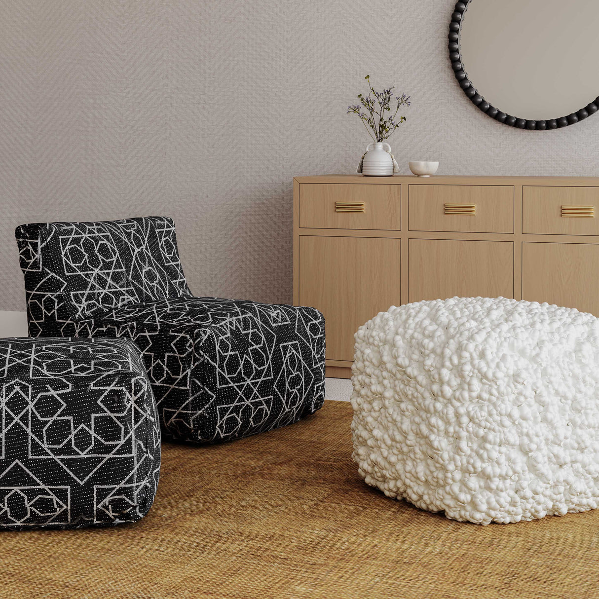 Cathy Cream Woven Pouf by TOV Furniture at Eve Furniture
