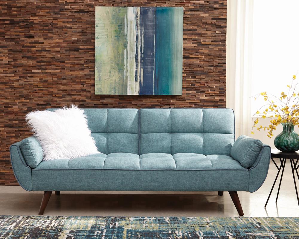 Caufield Biscuit-Tufted Sofa Bed Turquoise Blue