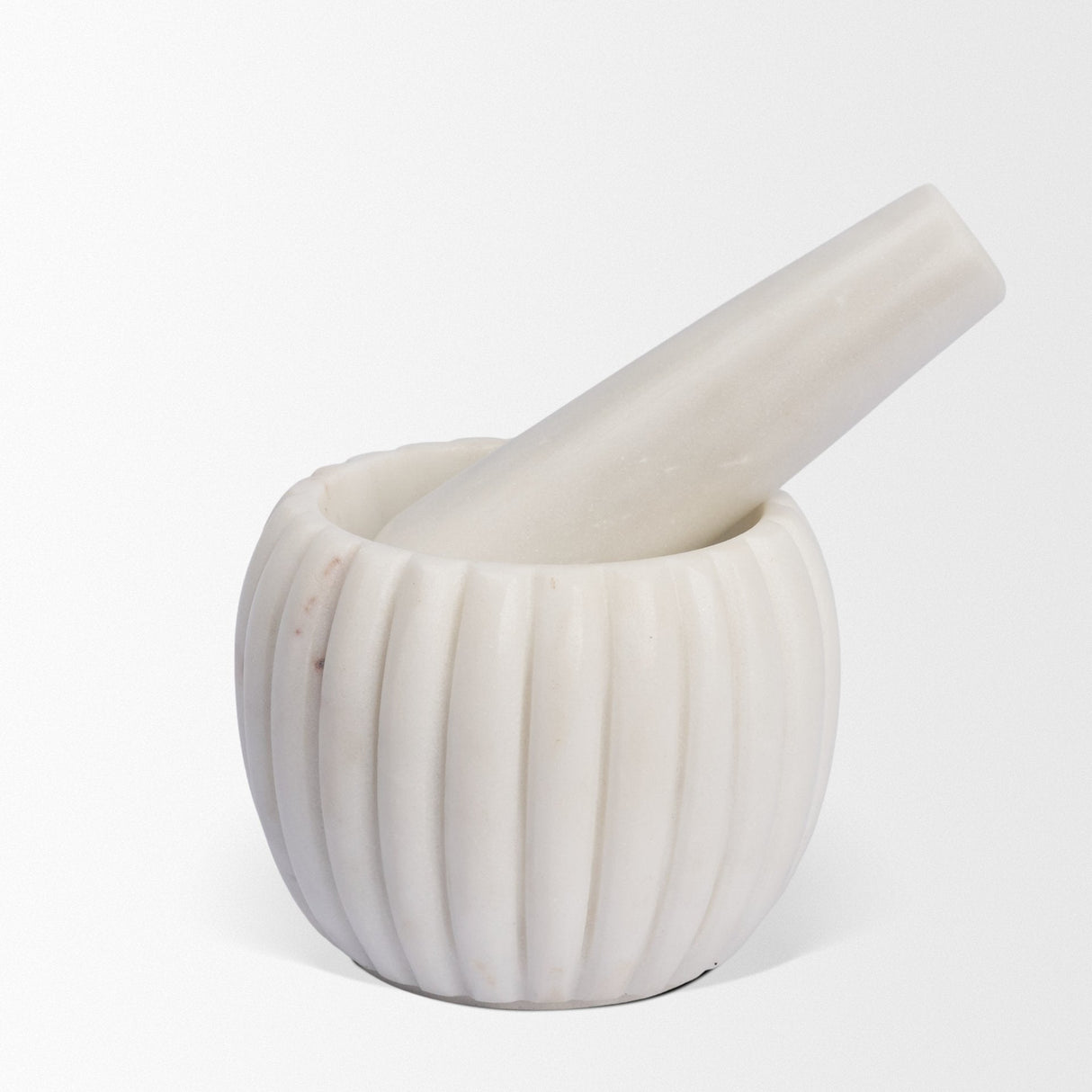 Cava Ribbed White Marble Mortar & Pestle by Mercana at Eve Furniture