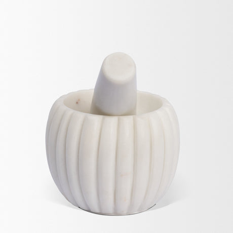 Cava Ribbed White Marble Mortar & Pestle by Mercana at Eve Furniture