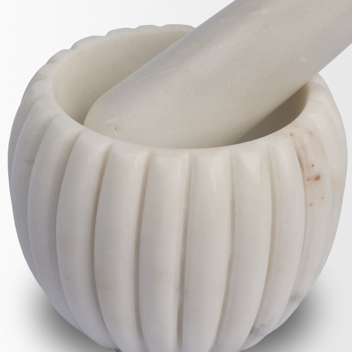 Cava Ribbed White Marble Mortar & Pestle by Mercana at Eve Furniture