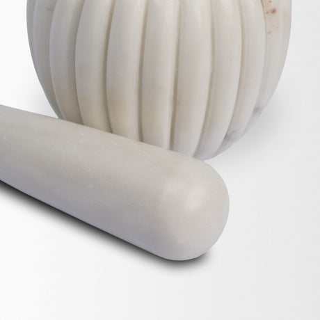 Cava Ribbed White Marble Mortar & Pestle by Mercana at Eve Furniture