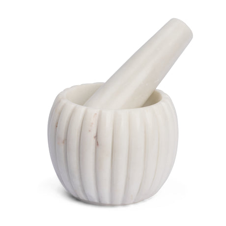 Cava Ribbed White Marble Mortar & Pestle by Mercana at Eve Furniture