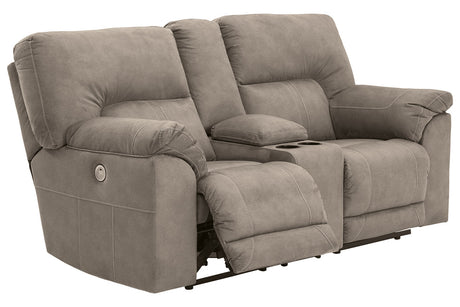 Cavalcade Slate Power Reclining Loveseat with Console by Ashley at Eve Furniture