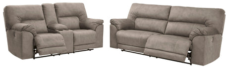 Cavalcade Slate Power Reclining Sofa and Loveseat by Ashley at Eve Furniture