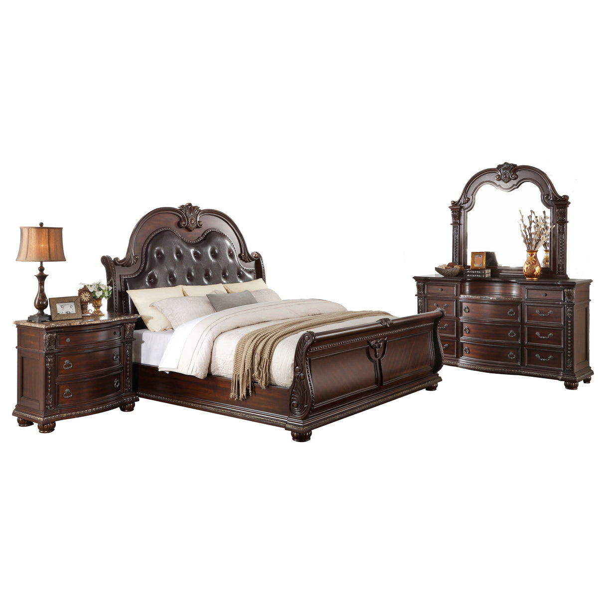 Cavalier Dark Cherry California King Upholstered Sleigh Bed by Homelegance at Eve Furniture