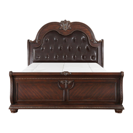 Cavalier Dark Cherry California King Upholstered Sleigh Bed by Homelegance at Eve Furniture