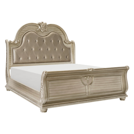 Cavalier Silver California King Upholstered Sleigh Bed by Homelegance at Eve Furniture