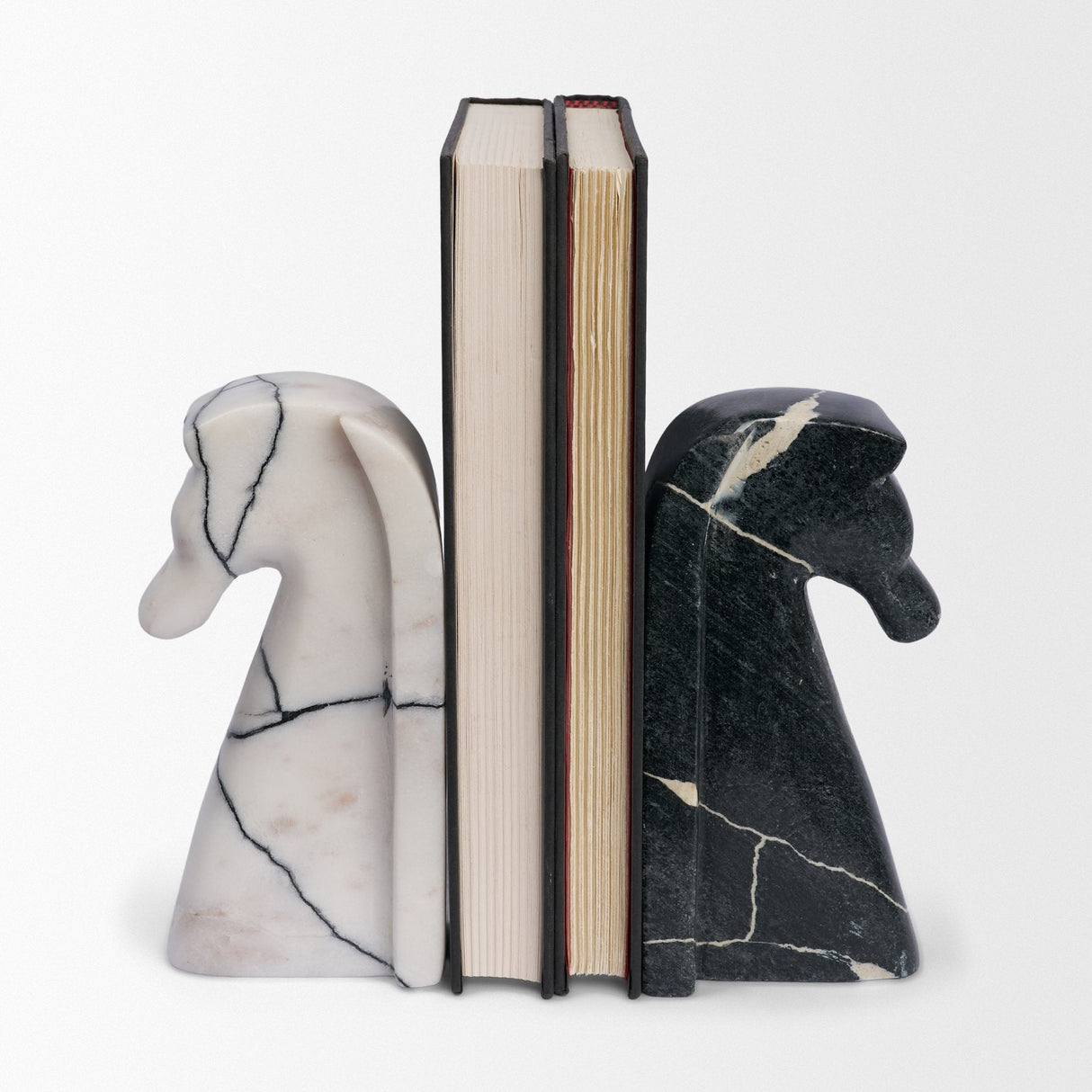Cavalli Black and White Marble Horse Bookends by Mercana at Eve Furniture