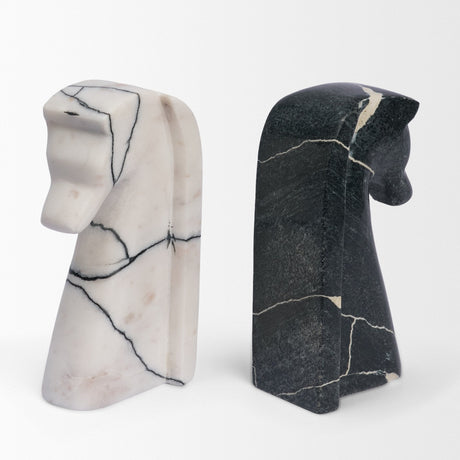 Cavalli Black and White Marble Horse Bookends by Mercana at Eve Furniture