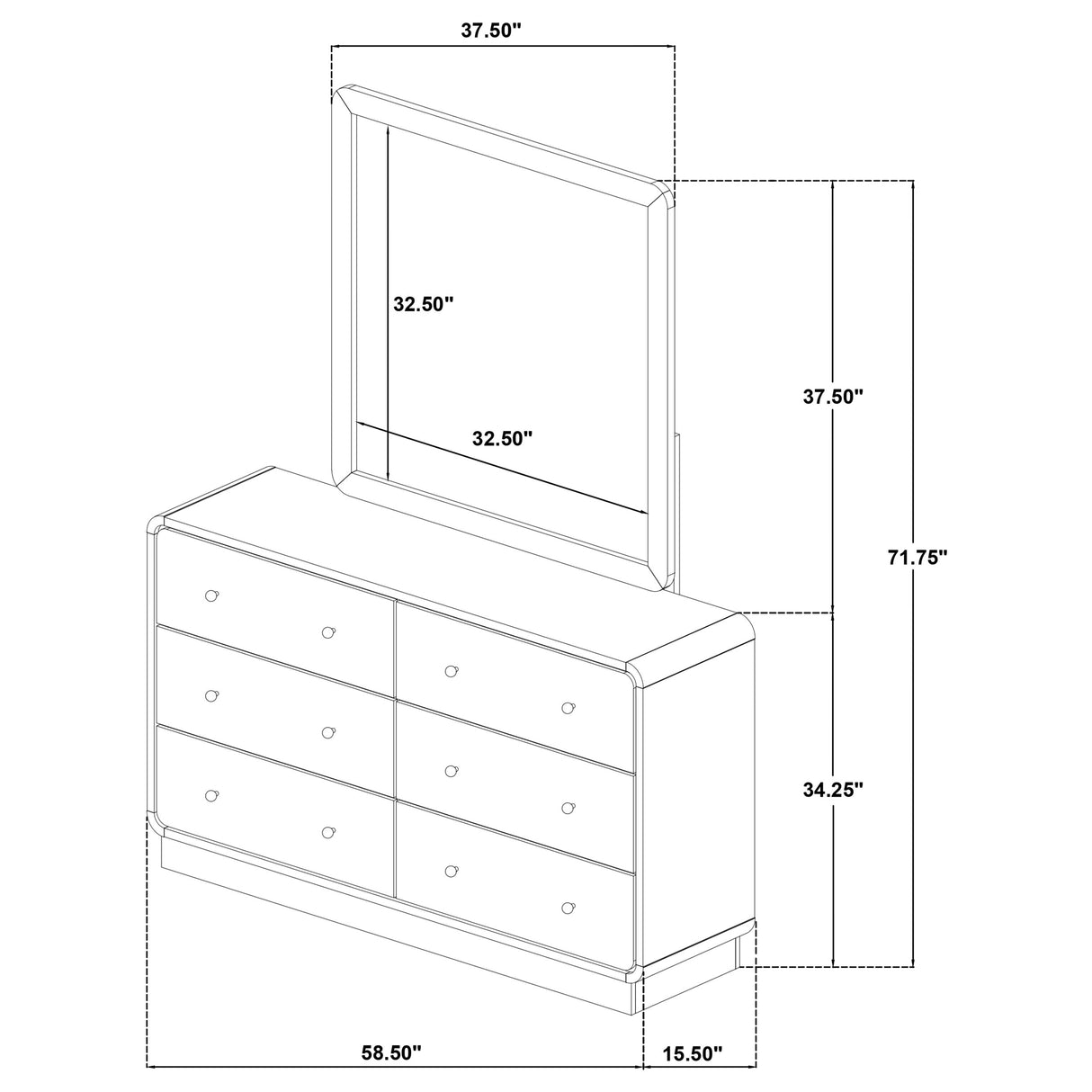 Cavelle Black 6-drawer Dresser and Mirror by Coaster at Eve Furniture