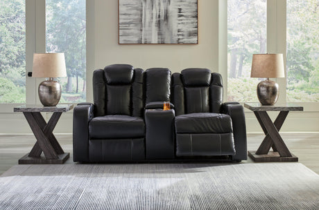 Caveman Den Midnight Dual Power Reclining Loveseat by Ashley at Eve Furniture