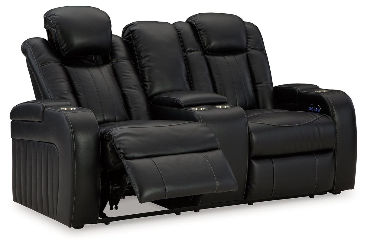 Caveman Den Midnight Dual Power Reclining Loveseat by Ashley at Eve Furniture