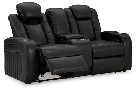Caveman Den Midnight Dual Power Reclining Loveseat by Ashley at Eve Furniture