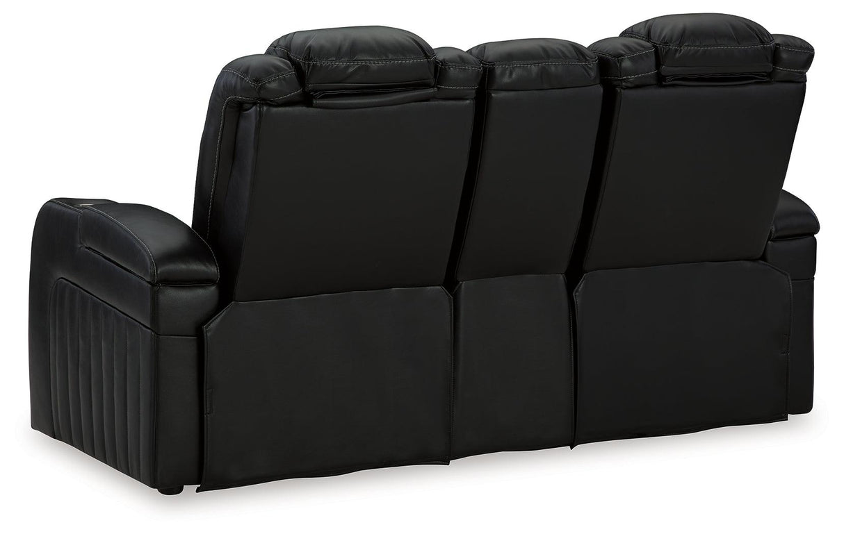 Caveman Den Midnight Dual Power Reclining Loveseat by Ashley at Eve Furniture