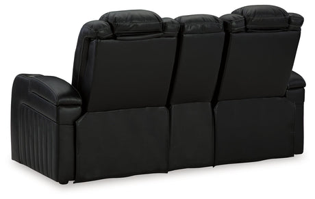 Caveman Den Midnight Dual Power Reclining Loveseat by Ashley at Eve Furniture