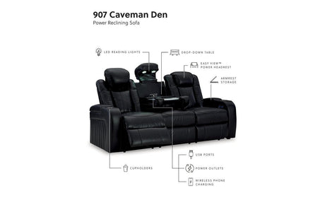 Caveman Den Midnight Dual Power Reclining Sofa and Loveseat by Ashley at Eve Furniture